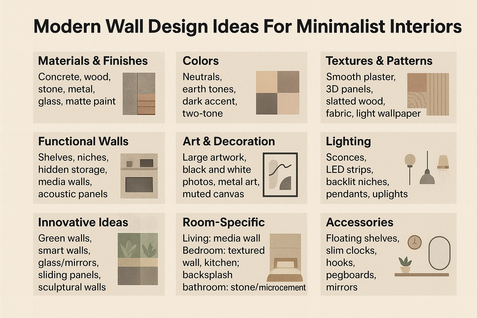 infographic for modern wall design ideas for minimalist interiors
