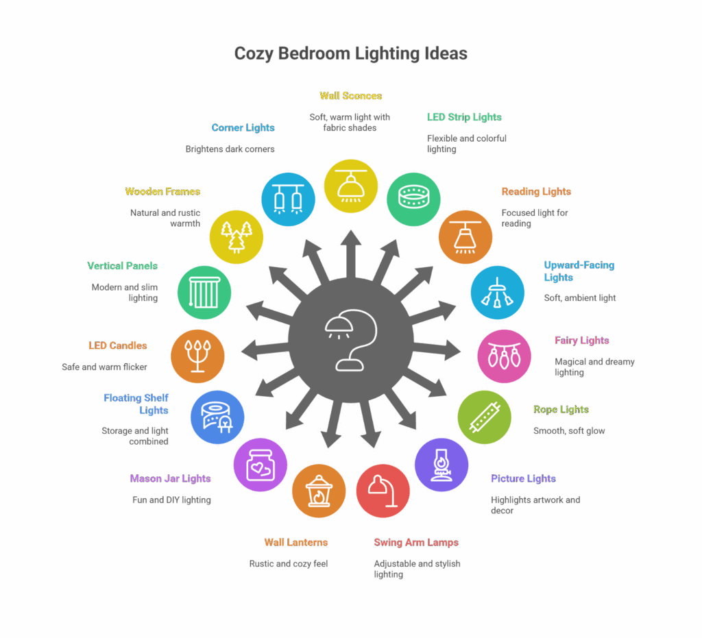infograpy for cozy bedroom lighting ideas